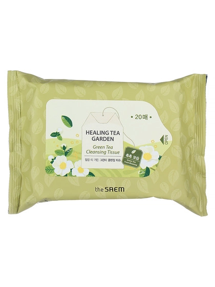 Купить The Saem Салфетки для лица очищающие влажные Healing Tea Garden Greentea Cleansing Tissue за 270 рублей